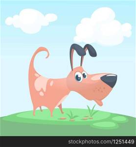 Cute puppy cartoon vector illustration. Funny brown dog icon. Design for print or sticker