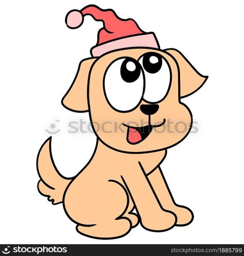 cute puppy celebrating christmas. vector illustration of cartoon doodle sticker draw