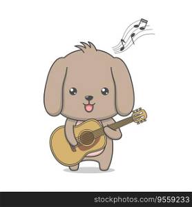 Cute Puppy Dog Playing Guitar