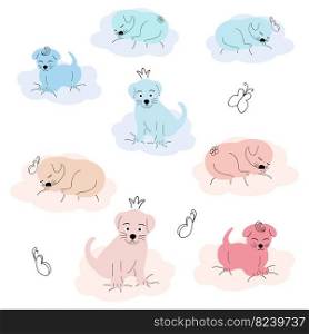 Cute puppy on clouds set. Gentle colors. For newborns.. Cute puppy on clouds set. Gentle colors. For newborns