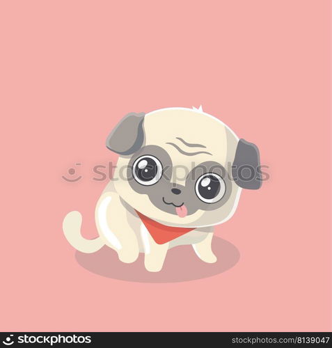 Cute puppy pug on pastel background.