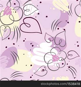Cute purple abstract seamless pattern with flowers. Texture in geometric style with patterns.. Cute purple abstract seamless pattern with flowers.