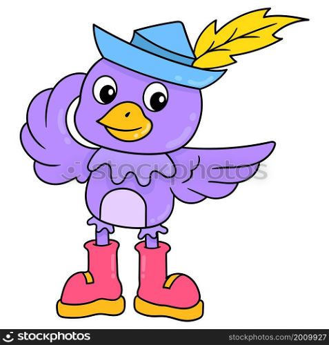cute purple bird in robin hood style