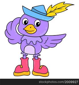 cute purple bird in robin hood style