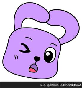 cute purple bunny head winked coquettishly
