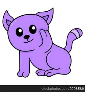cute purple cat with smiling face greeting