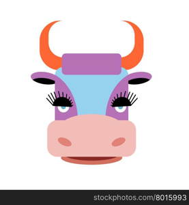 Cute purple cow with big eyelashes. Farm animal with orange horns.&#xA;