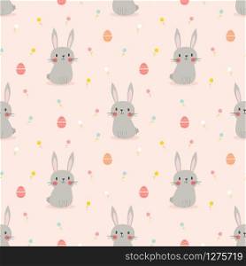Cute rabbit and easter eggs seamless pattern. Lovely bunny on easter background.