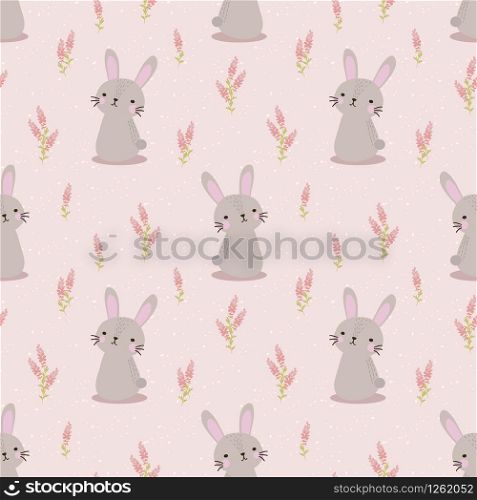 Cute rabbit and sweet flower seamless pattern. Cute bunny concept.