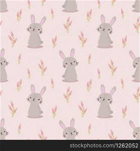 Cute rabbit and sweet flower seamless pattern. Cute bunny concept.