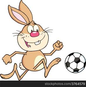 Cute Rabbit Cartoon Character Playing With Soccer Ball