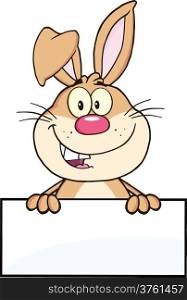 Cute Rabbit Cartoon Mascot Character Over Blank Sign