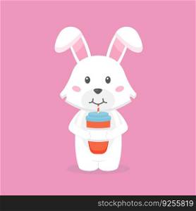Cute rabbit drink coffee cartoon Royalty Free Vector Image