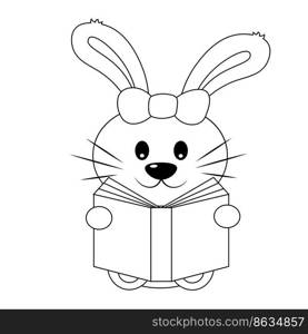 Cute Rabbit read book. Draw illustration in black and white