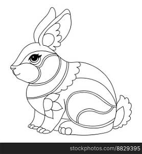 Cute rabbit tangle design. Hand drawn doodle vector illustration. Template with simple shapes to create a complex decorative coloring. Animal head front view for coloring page, tattoo, print, puzzle. Cute little rabbit coloring template vector illustration