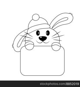 Cute Rabbit with poster without text in black and whitefor congratulation