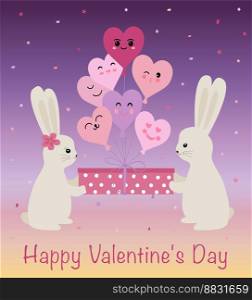Cute rabbits are holding a heart. Love concept. Vector illustration isolated on pink background. Cute rabbits are holding a heart. Love concept. Vector illustration isolated on pink background.