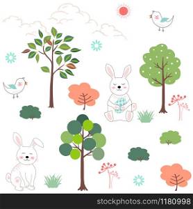 Cute rabbits in the forest seamless pattern for happy Easter,kid product,print,fabric or textile,vector illustration