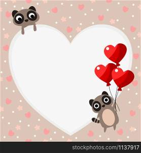 Cute raccoon and Valentine&rsquo;s Day balloon. Use for greeting card or invitation.