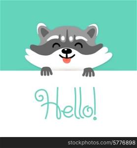 Cute raccoon tell you hello. Vector illustration.. Cute raccoon says hello to you