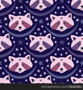 Cute racoons in purple and pink purple colors on blue background for pajamas design or slumber party decorations. Cute racoons in purple and pink purple colors on blue background for pajamas design or slumber party decorations.