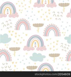 Cute rainbow patterns and lettering - enjoy every moment . Creative childish print for fabric, wrapping, textile, wallpaper, apparel.. Cute rainbow seamless patterns. Creative childish print for fabric, wrapping, textile, wallpaper, apparel.