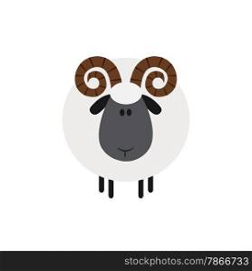 Cute Ram Sheep.Modern Flat Design Illustration Isolated On White