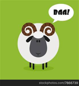 Cute Ram Sheep.Modern Flat Design Illustration With Speech Bubble And Text