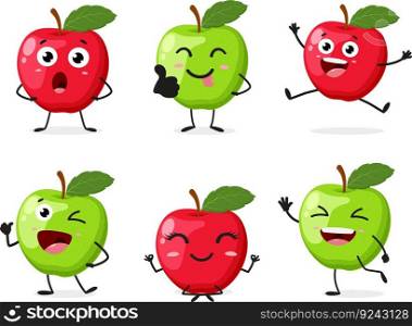 Cute red and green apple cartoon characters	