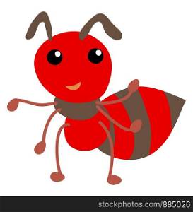 Cute red ant, illustration, vector on white background.