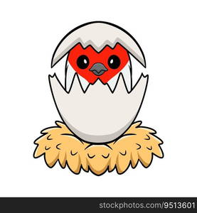 Cute red crested cardinal bird cartoon inside from egg