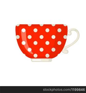 Cute red cup icon with polka dot pattern in flat style isolated on white background. Vector illustration.. Cute red cup icon with polka dot pattern in flat style isolated on white background.