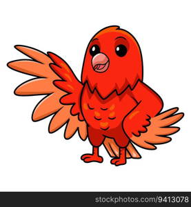 Cute red factor canary cartoon waving hand