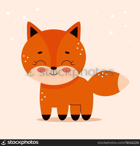 Cute red fox in cartoon flat style. Forest animals. Vector illustration for nursery, print on textiles.