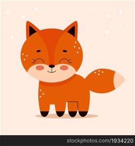 Cute red fox in cartoon flat style. Forest animals. Vector illustration for nursery, print on textiles.