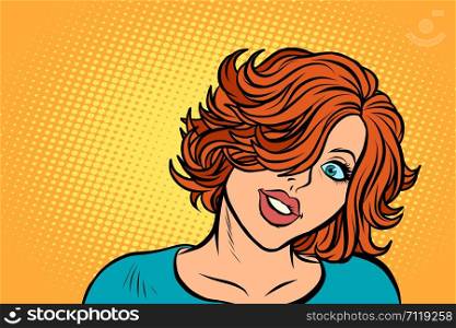 cute red-haired woman look. Pop art retro vector illustration drawing. cute red-haired woman look