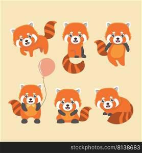 Cute red panda on yellow background. Animal cartoon design.  . Cute red panda on yellow background.