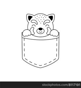 Cute red panda sitting in pocket. Animal face in Scandinavian style for kids t-shirts, wear, nursery decoration, greeting cards, invitations, poster, house interior. Vector stock illustration