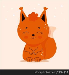 Cute red squirrel in cartoon flat style. Forest animals. Vector illustration for nursery, print on textiles.