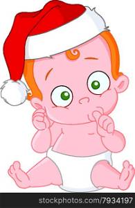 Cute redhead baby with Santa hat