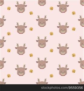 cute reindeer and bell seamless pattern