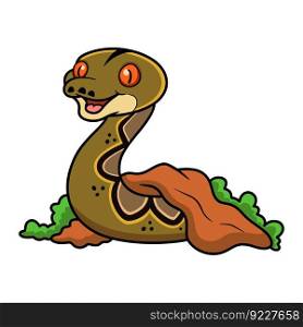 Cute reticulatus python cartoon out from hole
