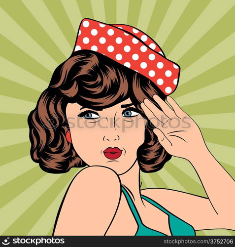 cute retro woman in comics style, vector illustration