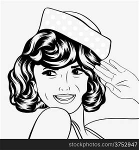 cute retro woman in comics style, vector illustration