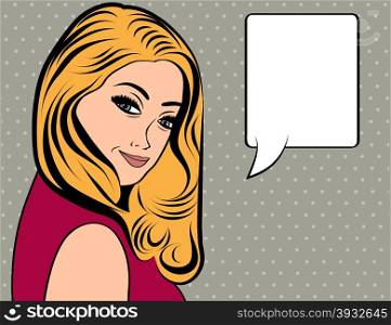 cute retro woman with long blonde hair in comics style, vector illustration