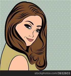 cute retro woman with long hair in comics style , vector illustration
