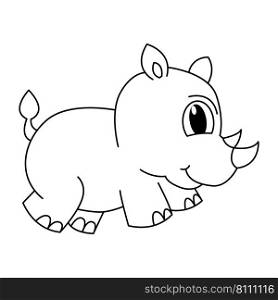 Cute rhino cartoon coloring page for kids Vector Image