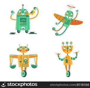 Cute robot toy for kids, mechanical and robotic. Vector Illustratio of robot, mechanical technology, cyborg character toy. Cute robot toy for kids, mechanical and robotic
