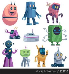 Cute robots. Colorful futuristic robotic computer toys, robot transformer, modern technology android assistant guardian cartoon energy machines vector set. Cute robots. Colorful futuristic robotic computer toys, robot transformer, modern technology android assistant guardian cartoon vector set