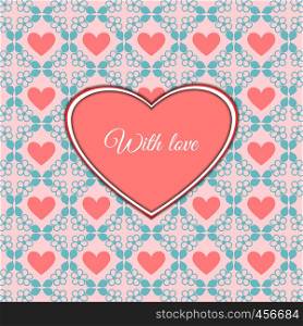 Cute romantic card with heart and flower. Vector illustration. Cute romantic card with heart